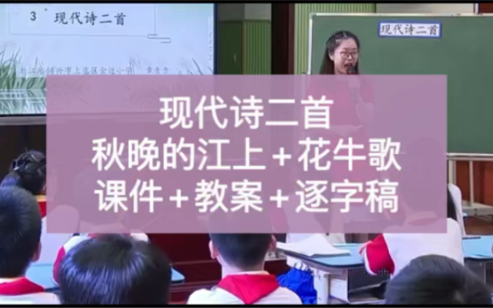 [图]四年级上册小学语文公开课，现代诗二首《秋晚的江上》《花牛歌》章青青，新课标任务群优质课，小学语文优质课，课堂实录。