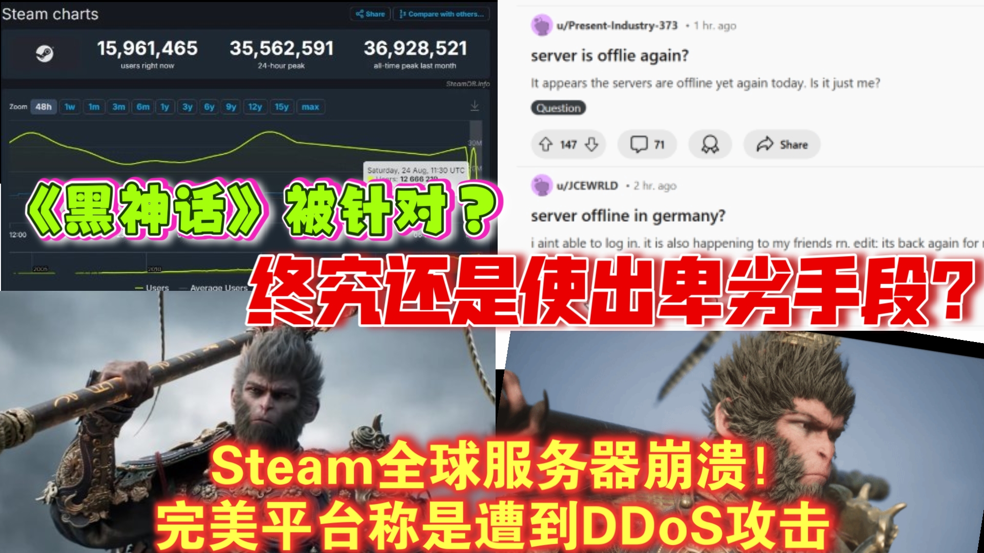 [图]阻止《黑神话》登神？Steam全球服务器崩溃！完美平台称是遭到DDoS攻击