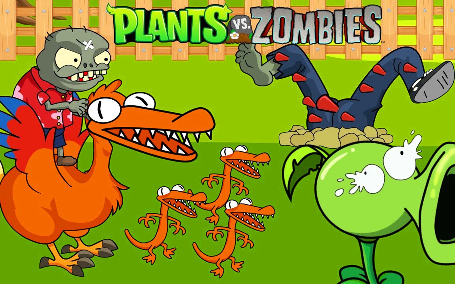 植物大战僵尸动画:彩虹战队vs豌豆射手,小鬼僵尸骑着火龙大战四方