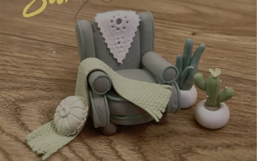 超轻粘土沙发小场景～安静等待春天的到来