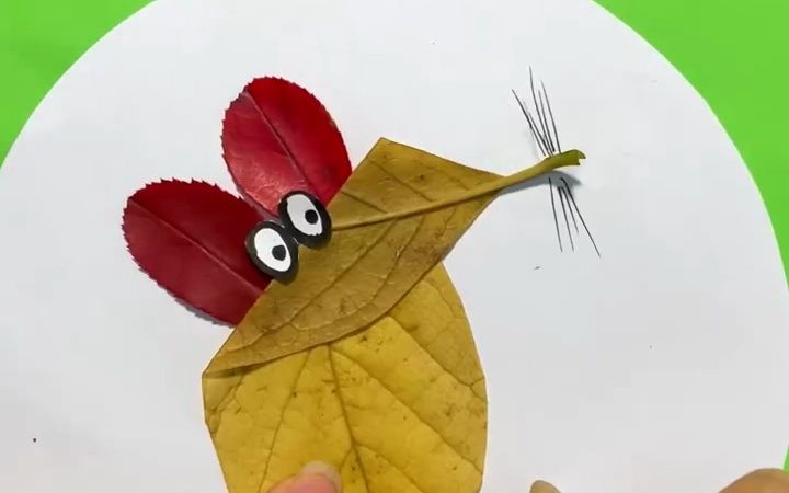简单可爱的小老鼠树叶粘贴画,快来试试吧