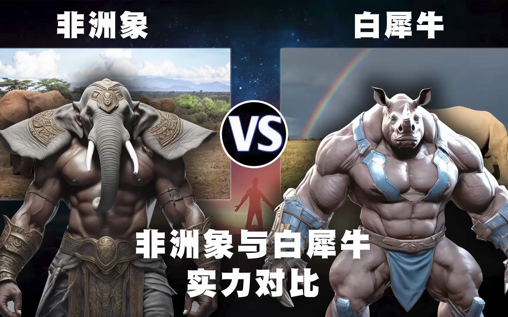 非洲象与白犀牛的实力对比