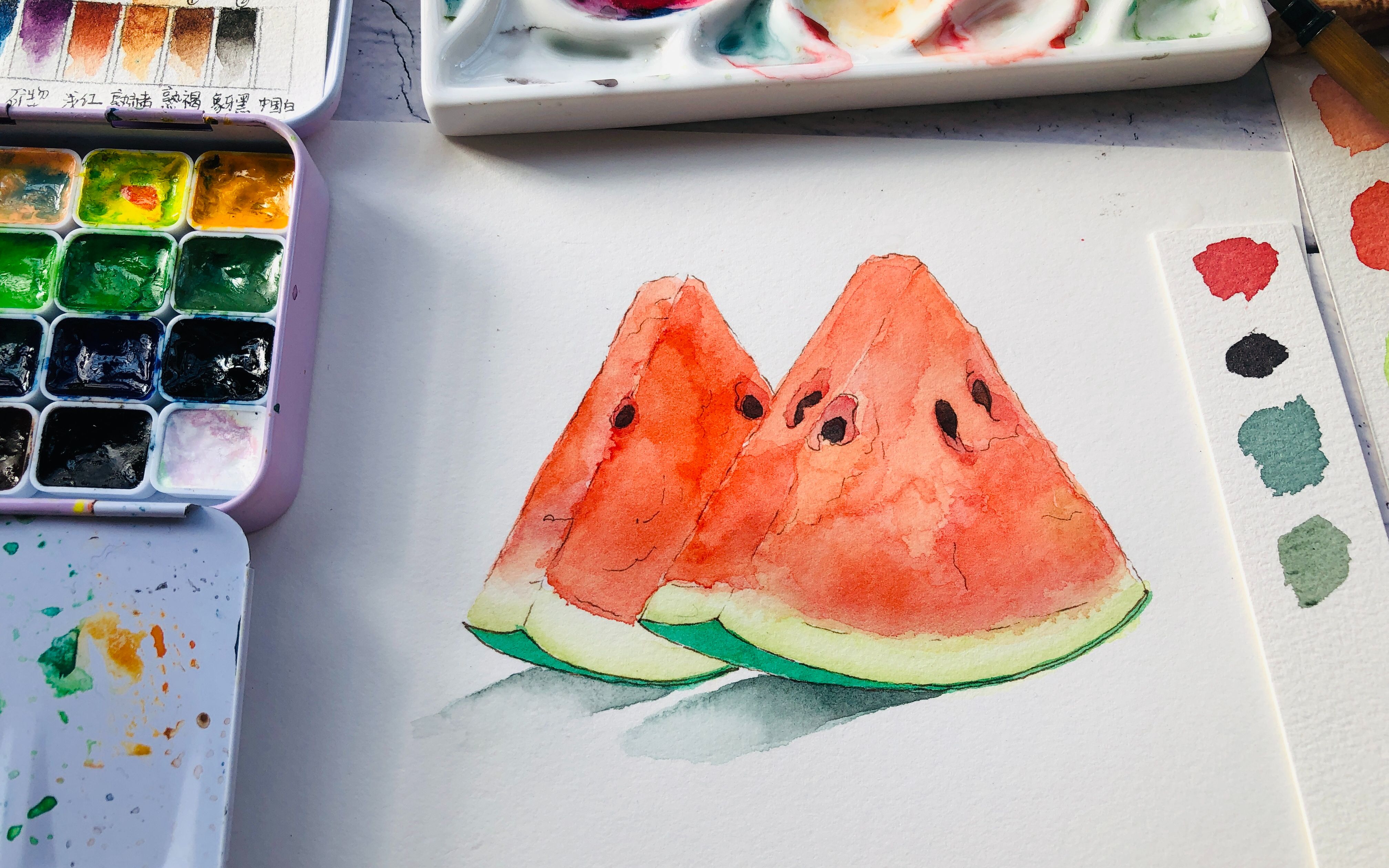 【水彩手帐】钢笔淡彩画个西瓜 | 铃铛子手帐_哔哩哔哩_bilibili