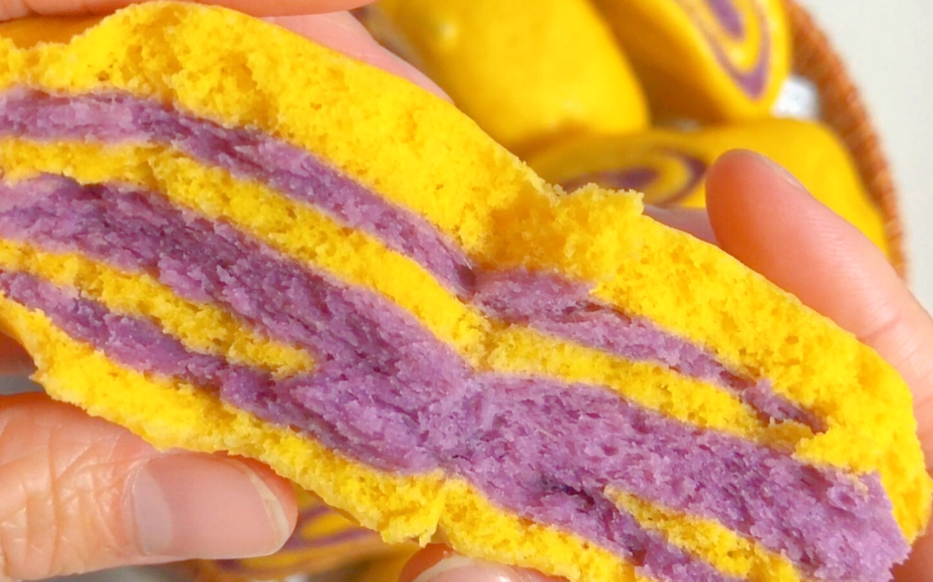 奶香南瓜紫薯饼｜不加一滴油和水，一次发酵～ - 哔哩哔哩