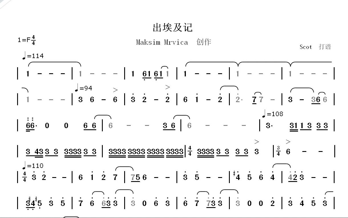 [图]【超燃BGM】出埃及记--Maksim Mrvica--动态简谱