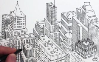 【绘画技巧】线条勾画立体城市(n.y)