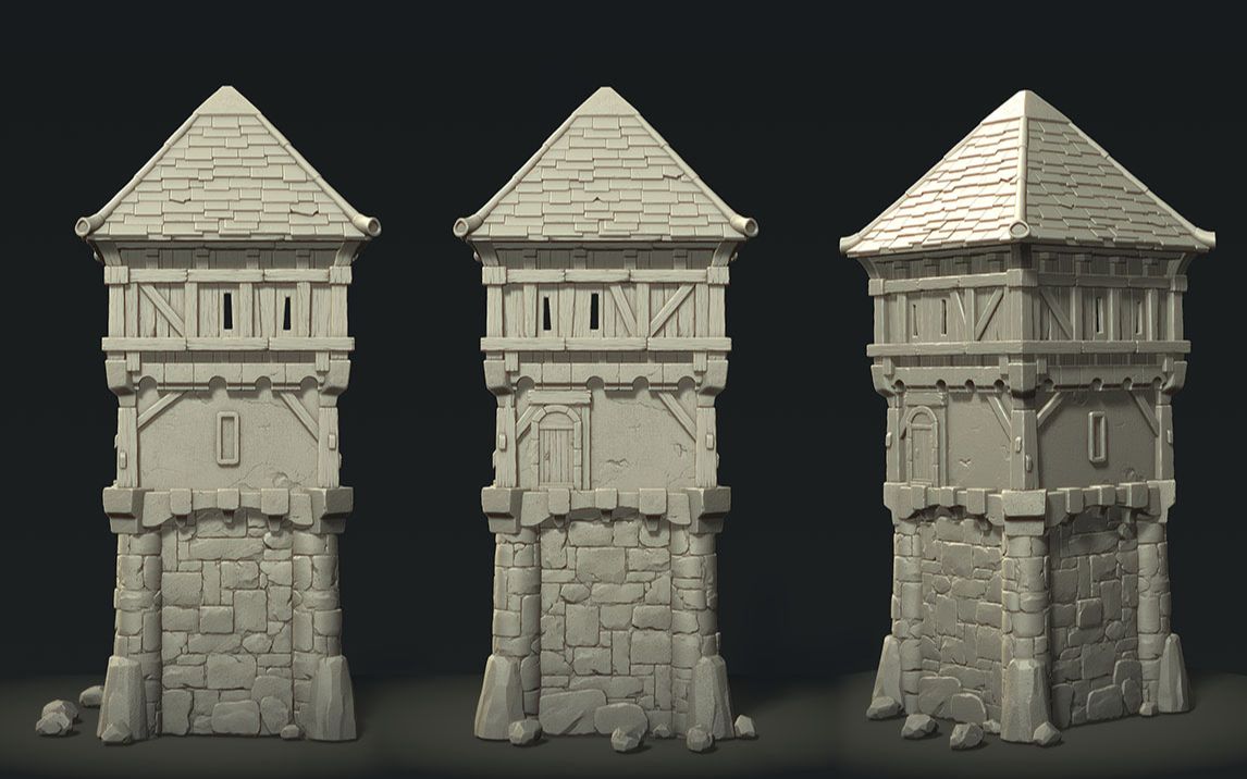 次世代风格化哨塔中高模制作!