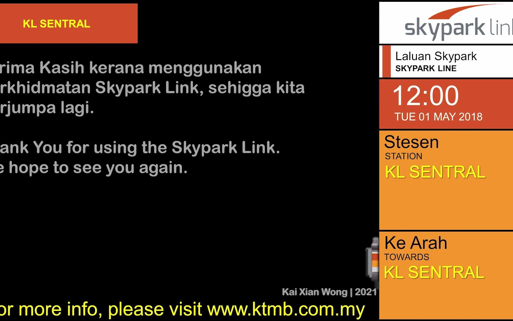 吉隆坡地铁轨道交通RapidKL KTMB Skypark Link 车内广播 Train Announcement哔哩哔哩bilibili