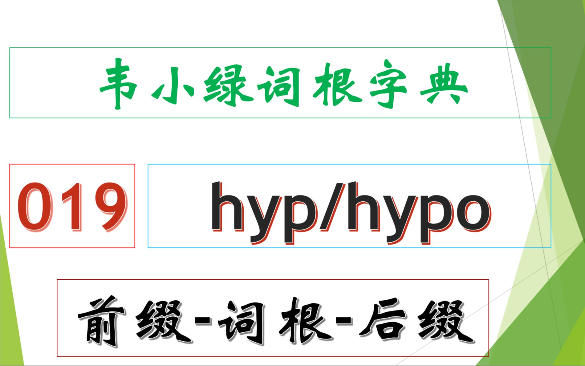 韦小绿词根字典 前缀词根后缀 19  hyphypo哔哩哔哩bilibili