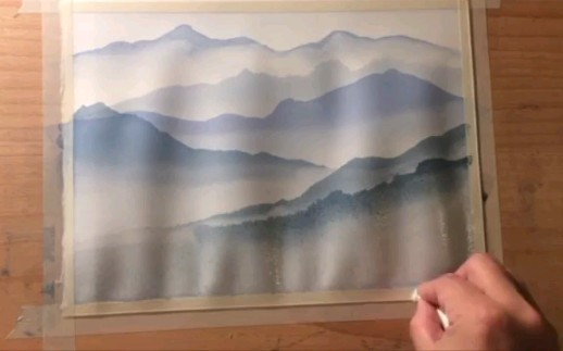 水彩画]高峰水彩——教你如何用水彩画出远山意境。萌新必备！！_哔哩哔哩 