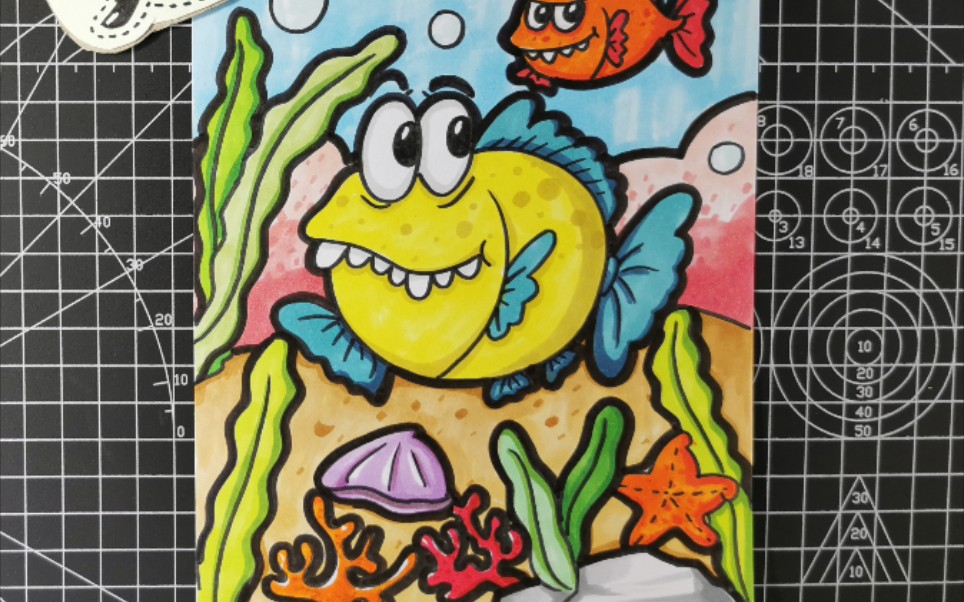 马克笔手绘上色过程海底世界