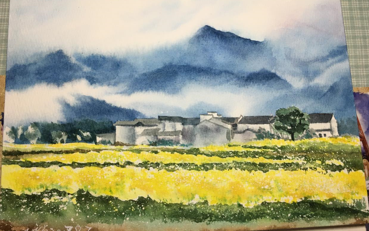 水彩风景绘画过程视频-田园