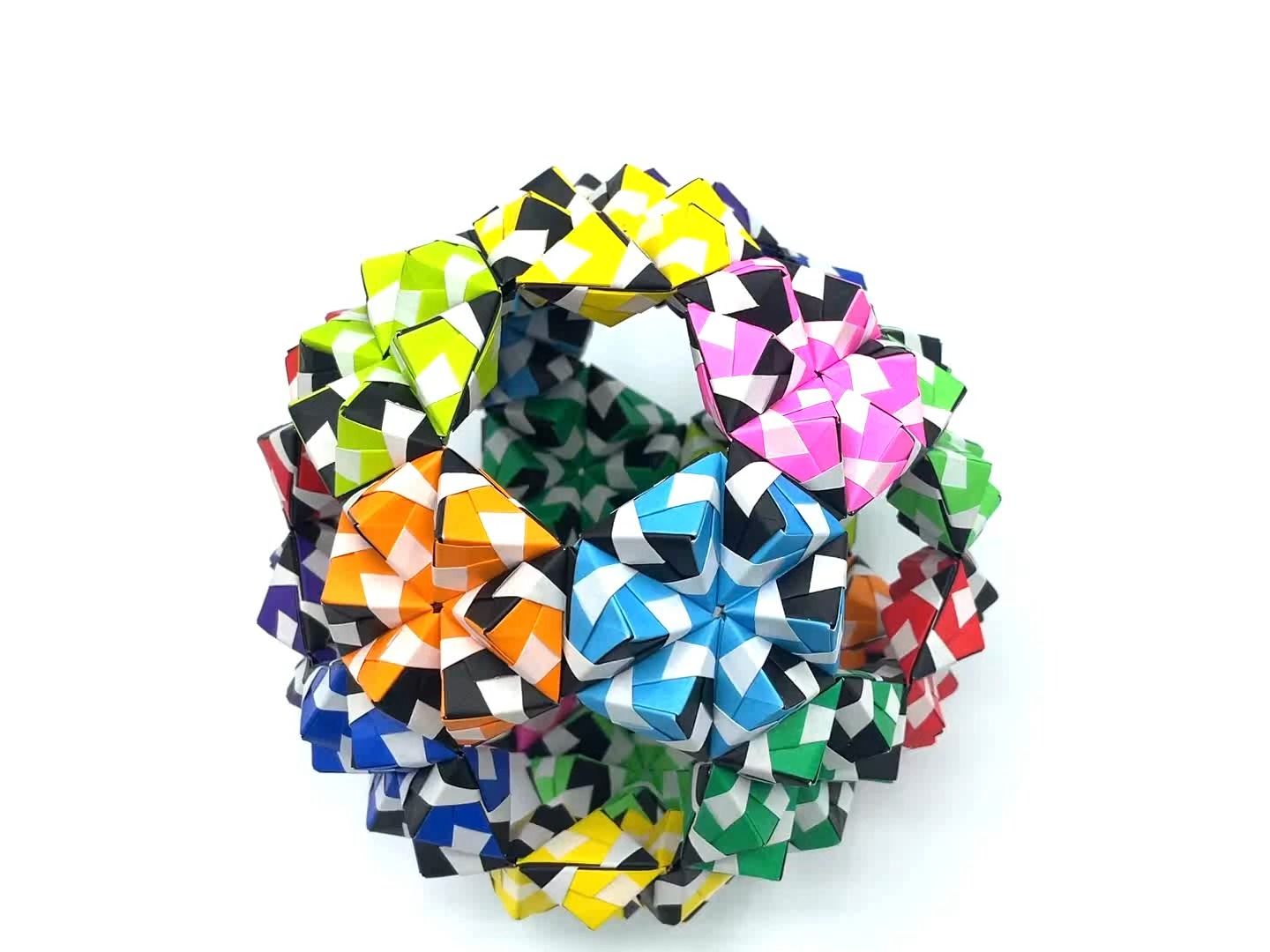 【マサトの折り紙スクール】360单元镂空薗部式折纸花球制作教程