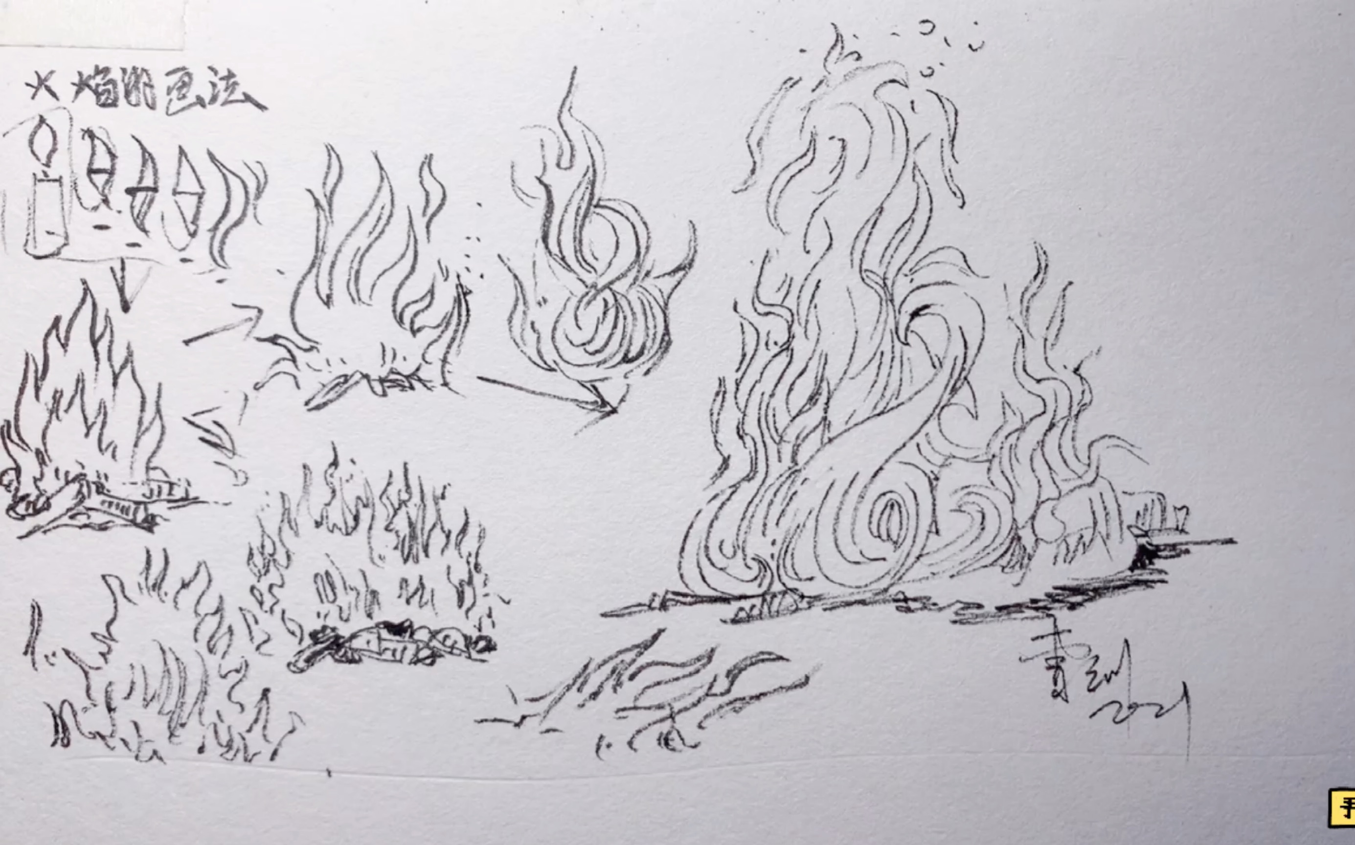 钢笔风景速写教程,火焰的画法,单体元素积累