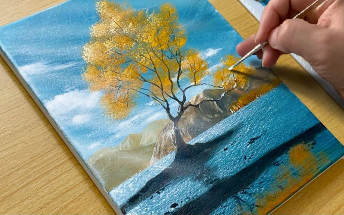 【丙烯画】【绘画教程】【中字】秋天的湖How to Draw an Autumn Lake Acrylic Painting for Beginners哔哩哔哩bilibili