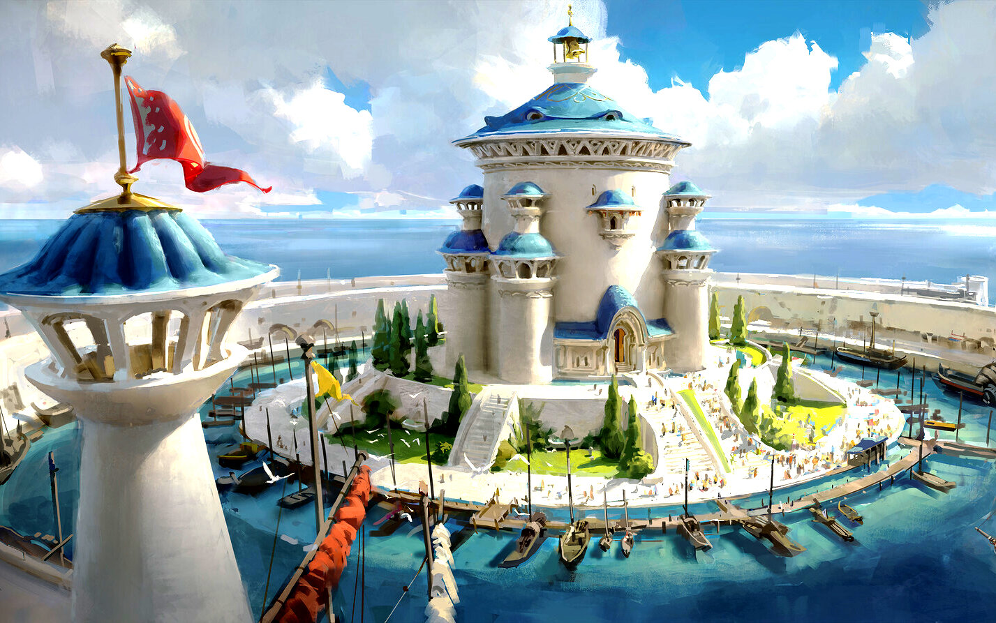 跟着b站学建模动漫风海上城堡模型制作maya场景建模全流程模型uv贴图