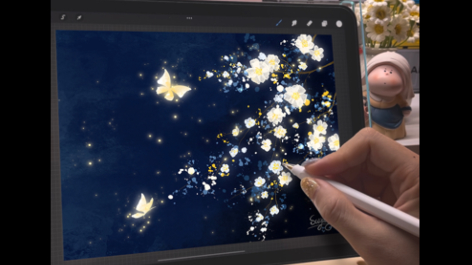 procreate 绘画过程 蝶恋花~ipad 插画注:文字前方有此“𐟔𕢀标志表明需要新建图层再画哦!哔哩哔哩bilibili