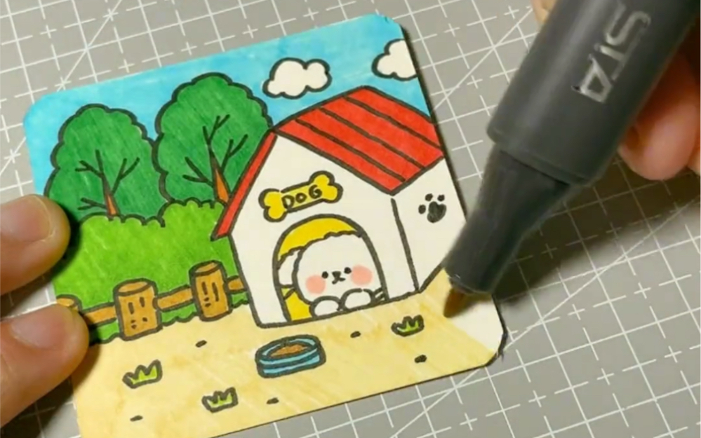 小狗与房子绘画图片图片
