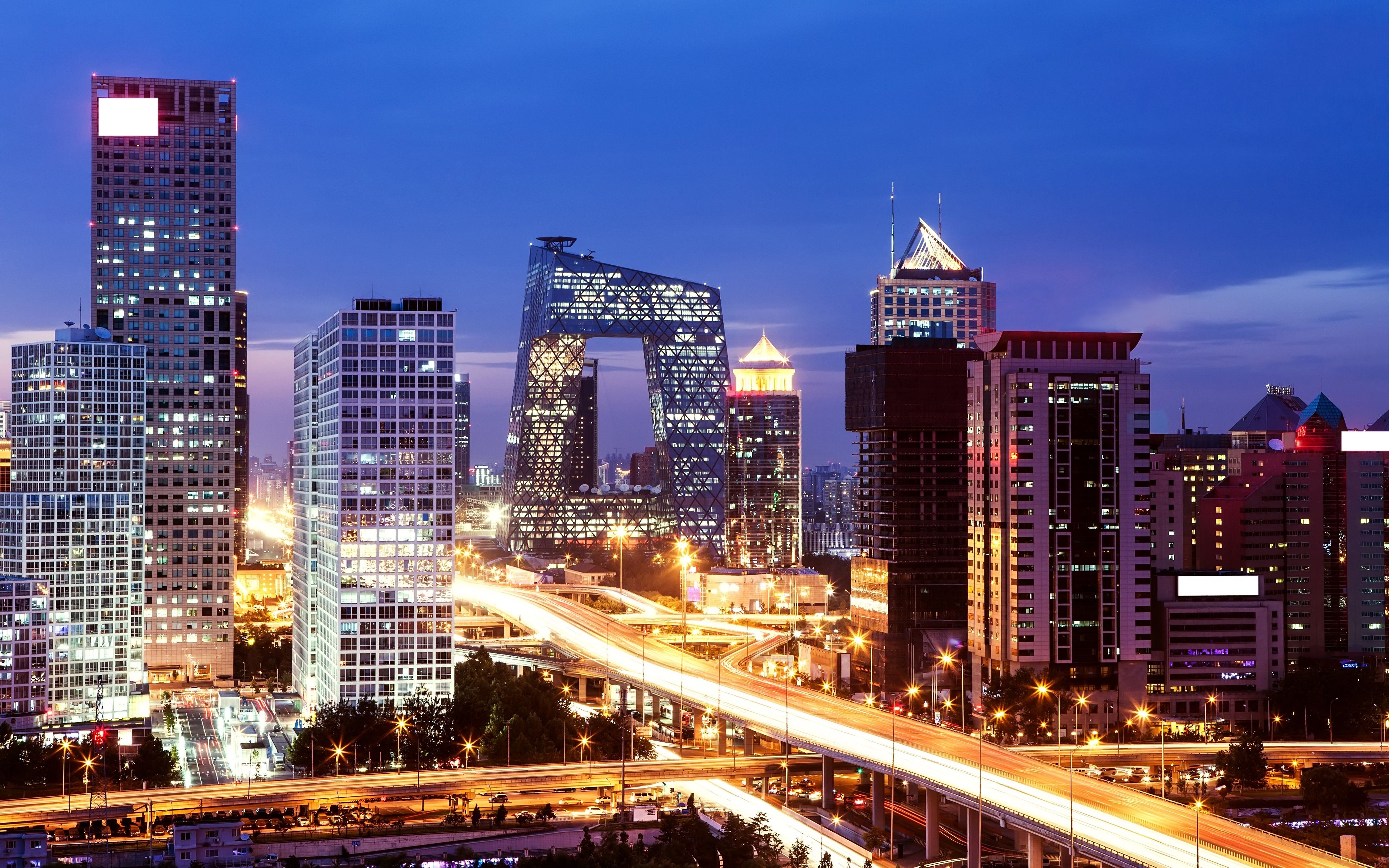 北京城市夜景灯光航拍