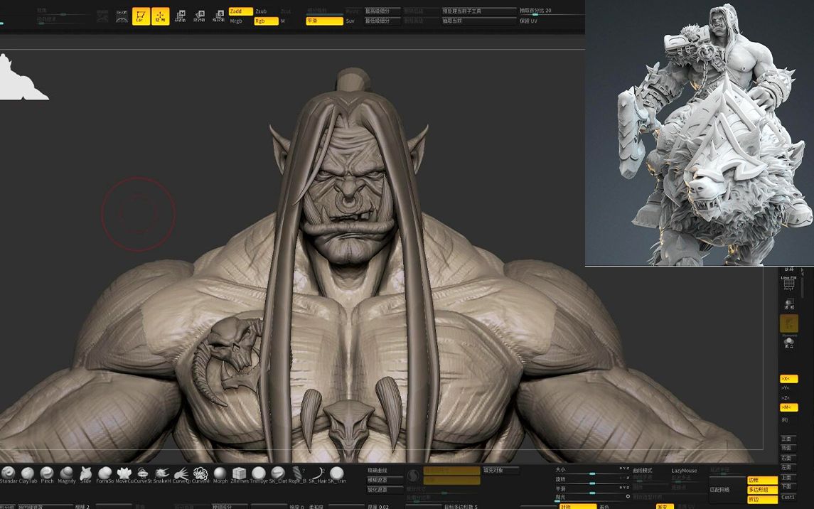 【zbrush新手建模】格罗玛什·地狱咆哮高模雕刻,zbrush高级雕刻技巧