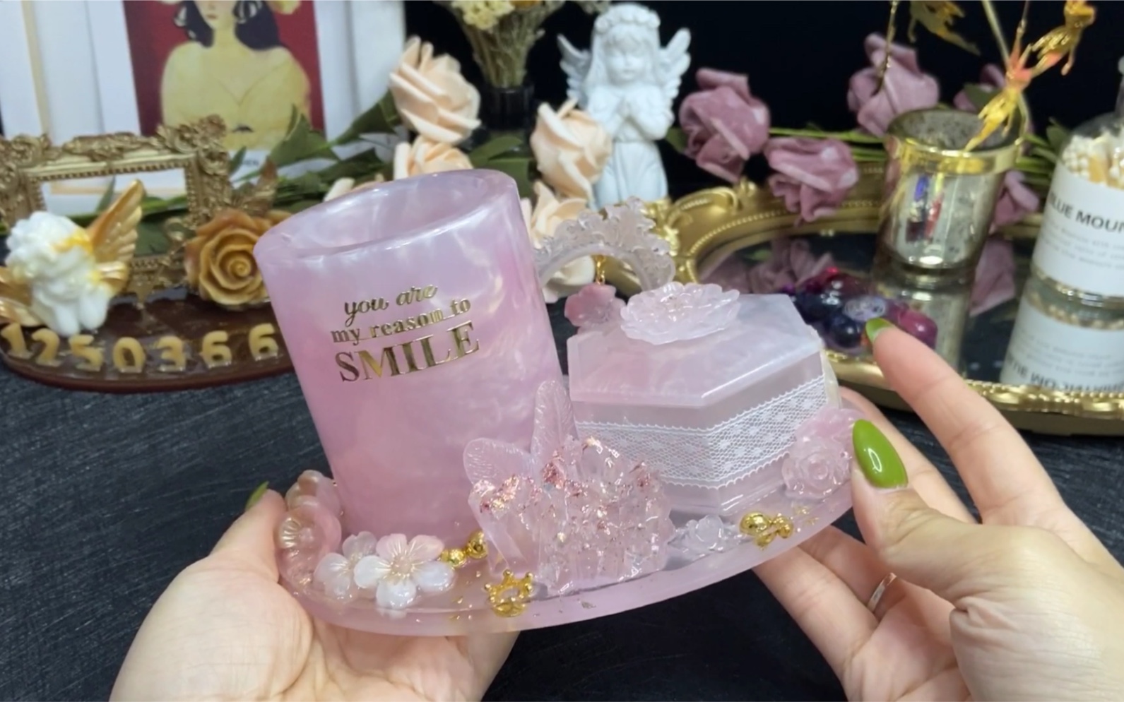 【滴胶脱模 成品】水晶滴胶原声脱模 无bgm 声控带耳机请进 粉金色