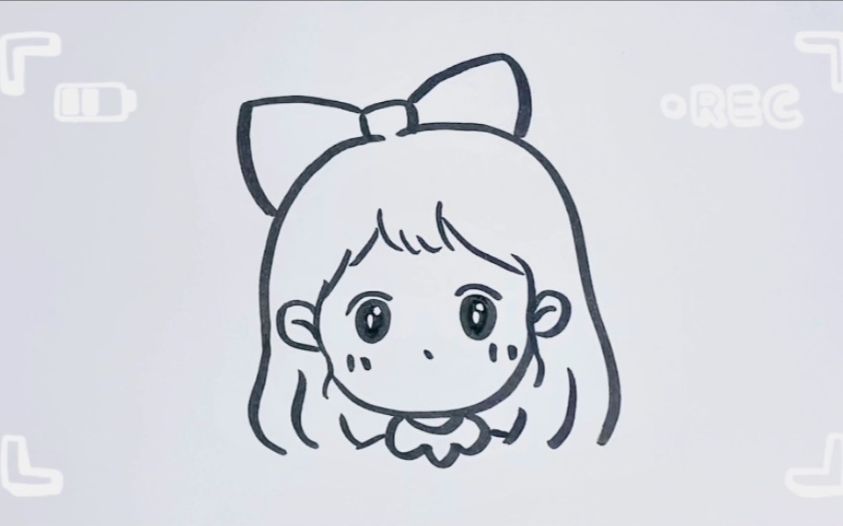简笔画带蝴蝶结的小女孩可爱卡通30秒简单易学