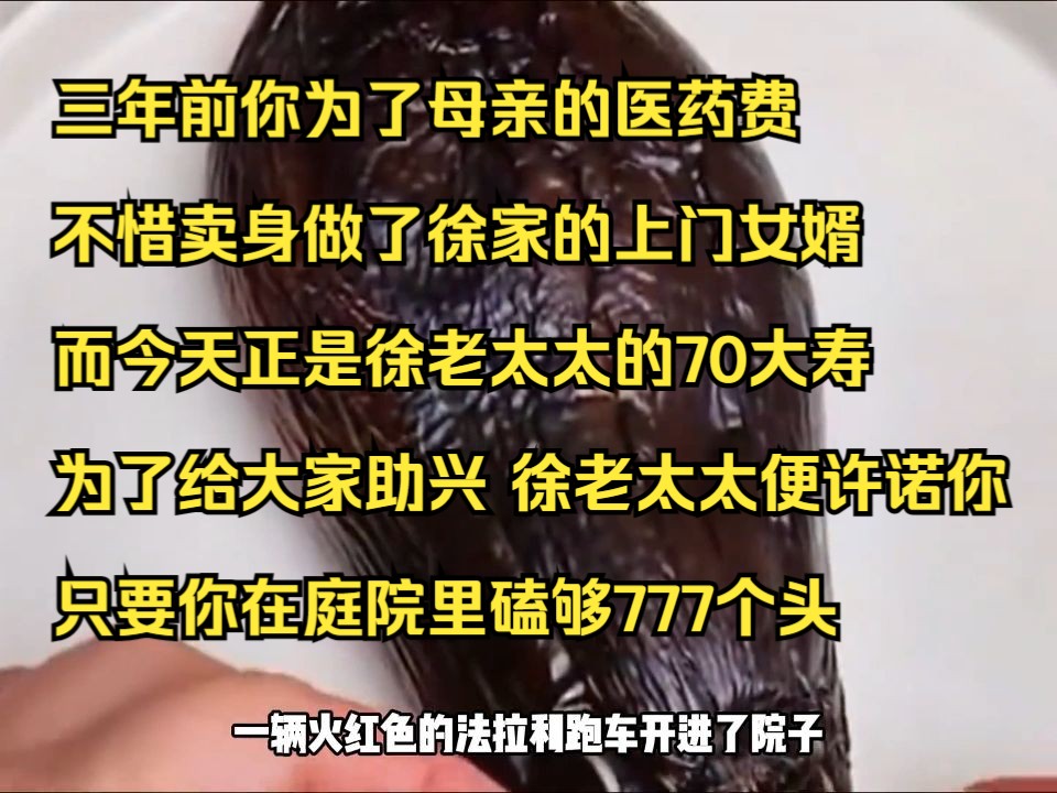 三年前你为了母亲的医药费,不惜卖身做了徐家的上门女婿,而今天正是徐老太太的70大寿,为了给大家助兴,徐老太太便许诺你,只要你在庭院里磕够777...