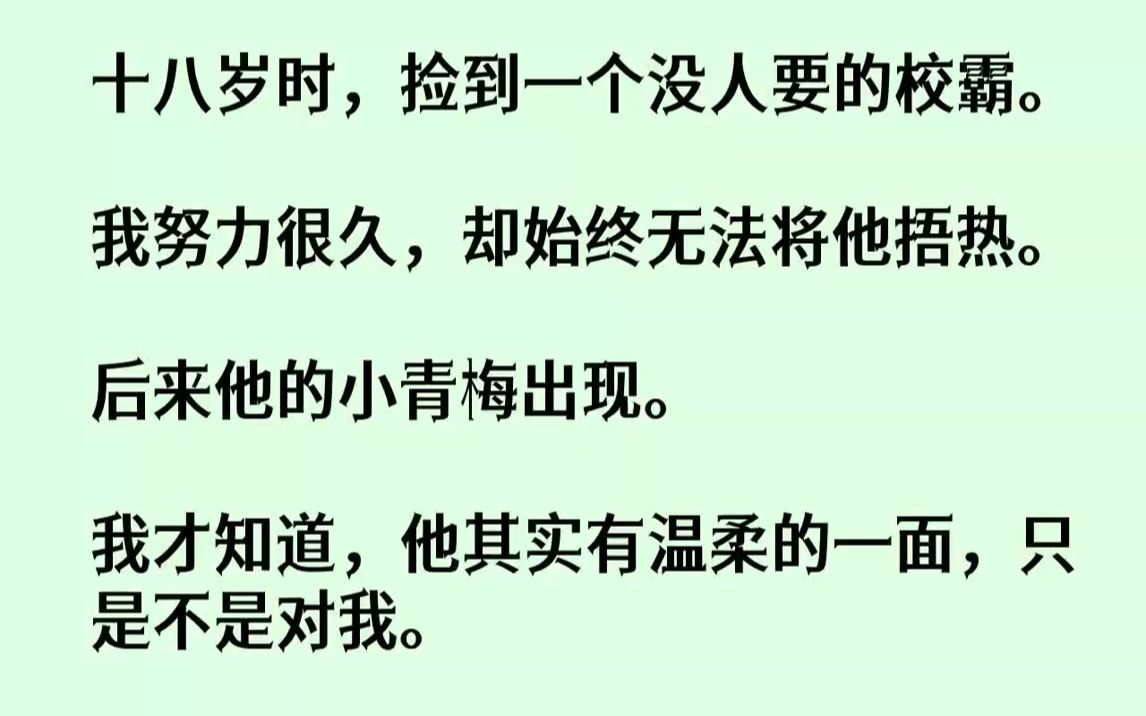 [图]【完结文】十八岁时，捡到一个没人要的校霸。我努力很久，却始终无法将他捂热。后来他的小青梅出现。我才知道，他其实有温柔的一面，只是...