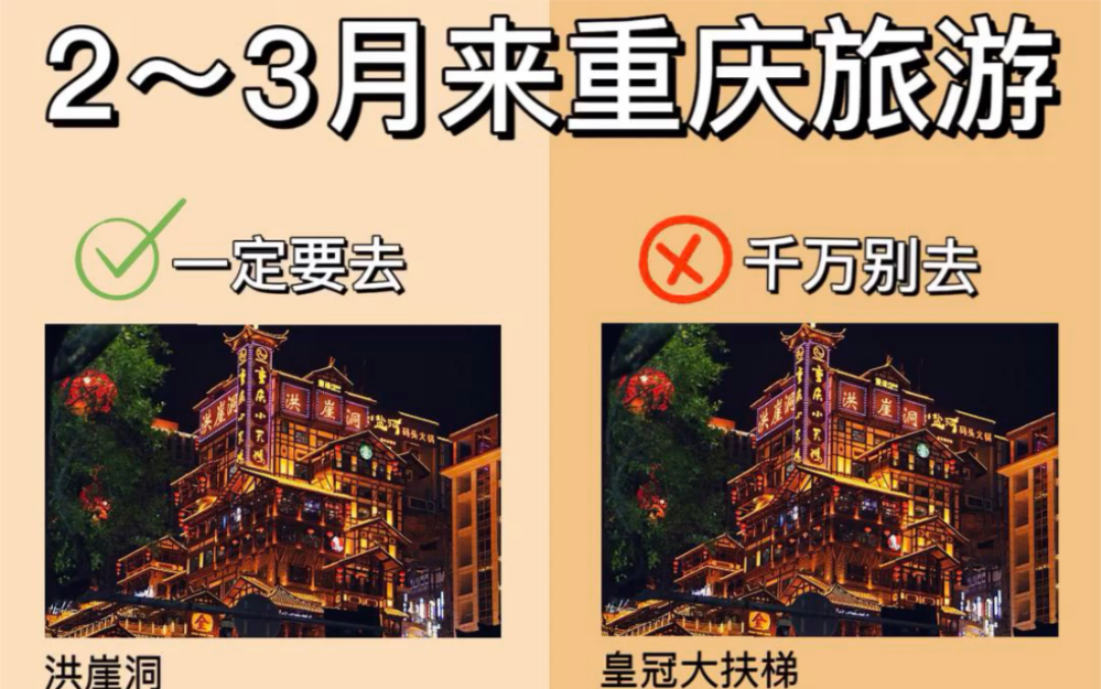 [图]2～3月要来重庆旅游：一定要去🆚千万别去2～3月要来重庆的朋友先别划走⚠️这些景点和美食千万别去❌这些景点和美食一定要去✅-