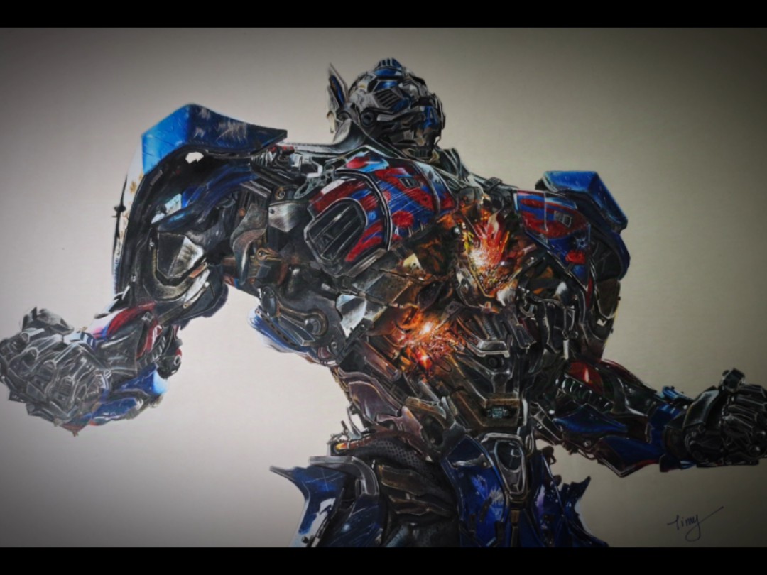 彩铅变形金刚擎天柱 荣誉到最后一刻