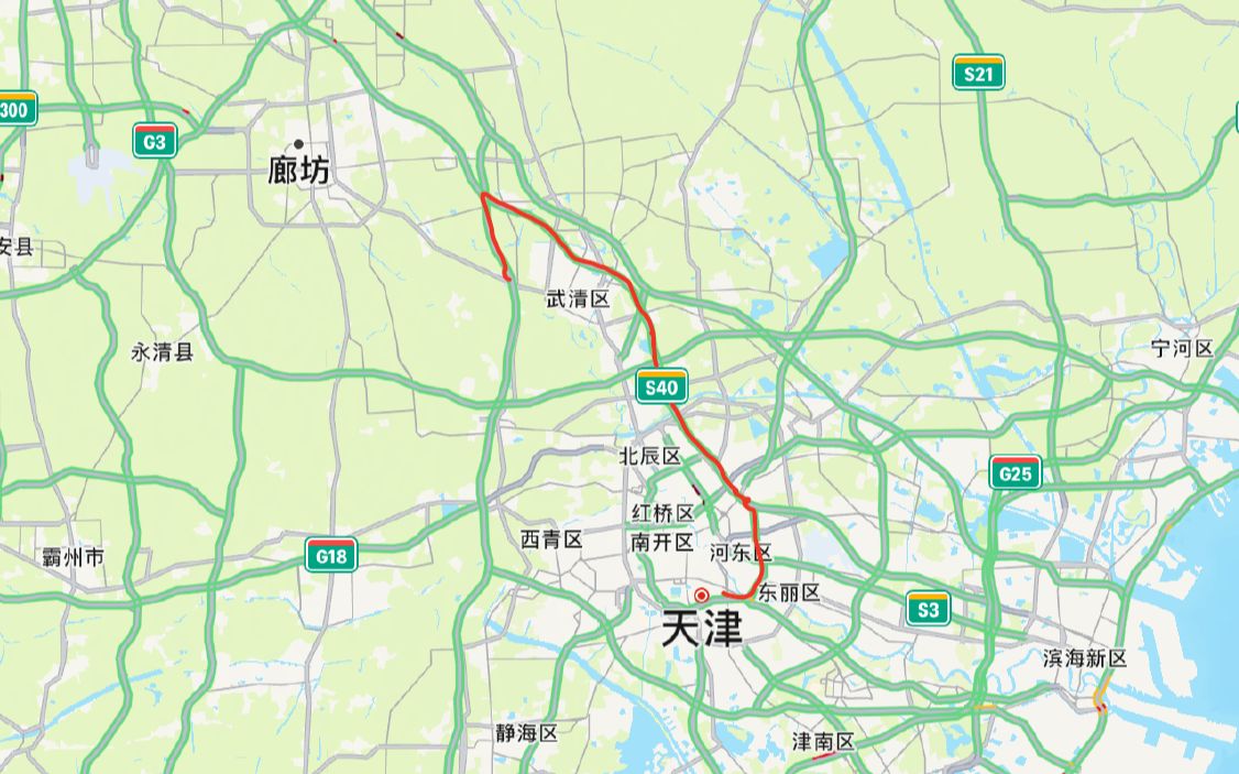 天津圍堤路—天津外環—s40京津塘高速—g2京滬高速—武清西收費站