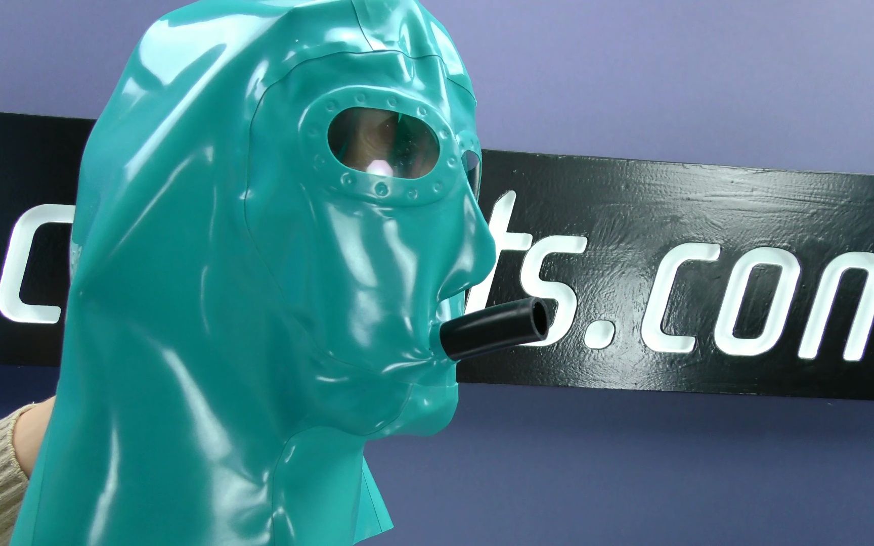 【euro catsuits】 4k 带口塞及透明镜片的全包latex面具