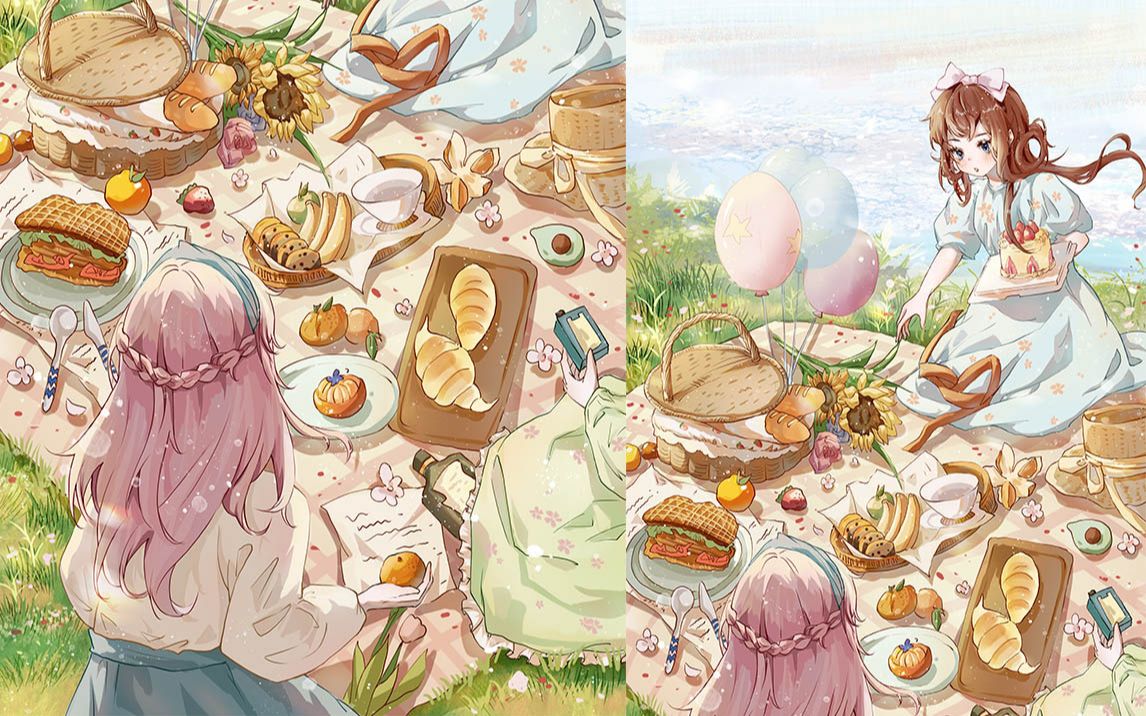 【新手二次元插画教程】春游季节,一起出去《野餐》吧~跟步骤绘画过程