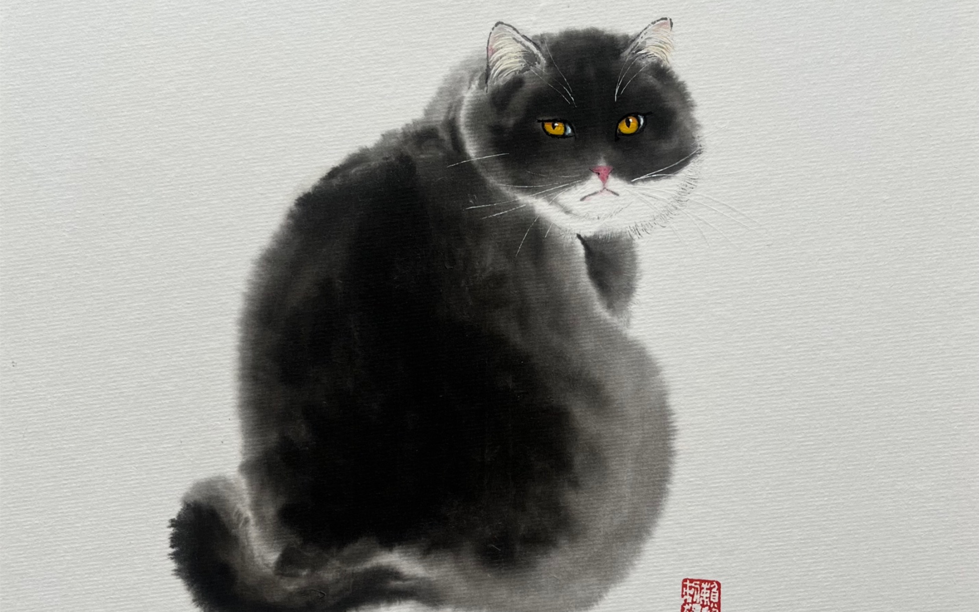 像不像黑猫警长.国画猫咪绘画过程