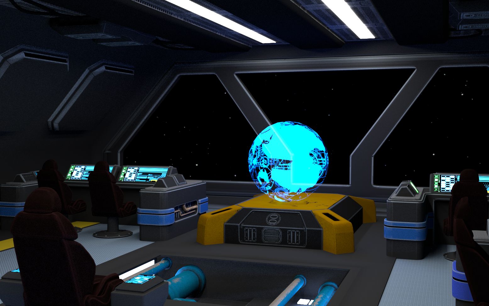 20191019练习记录maya科幻舰桥指挥中心模型场景打光渲染mayaredshift