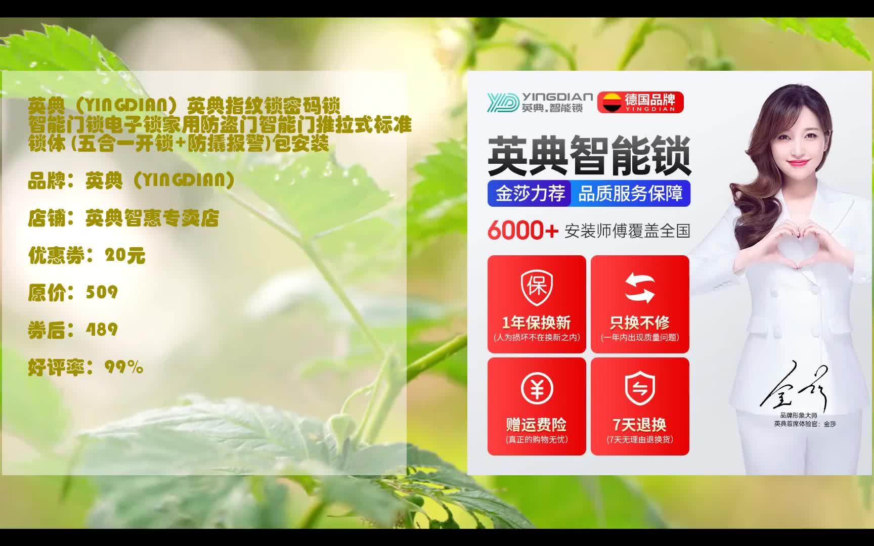 618优惠 英典(yingdian)英典指纹锁密码锁智能门锁电子锁家用防盗门
