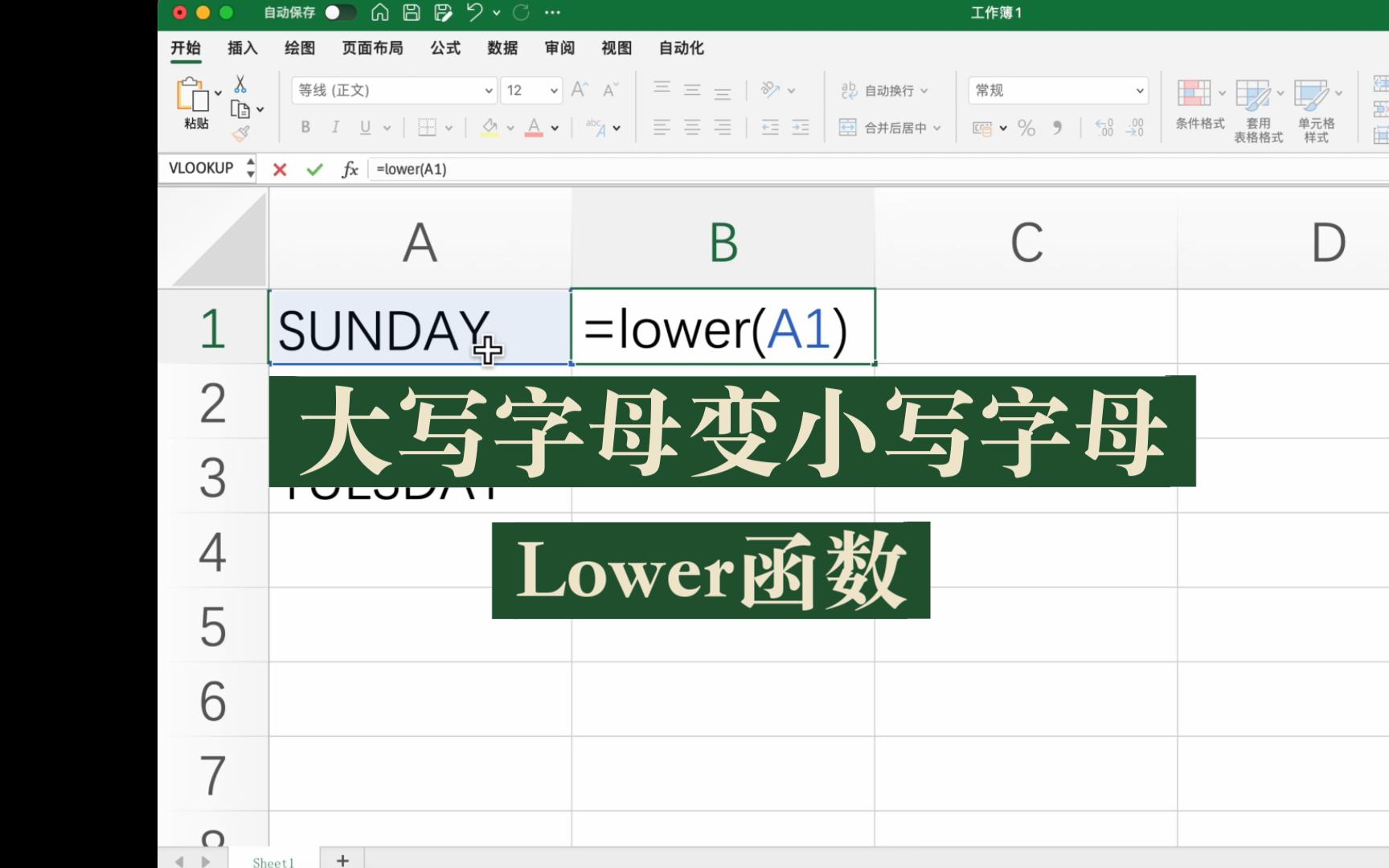 excel - lower函数:英文大小写转换,大写字母变小写字母