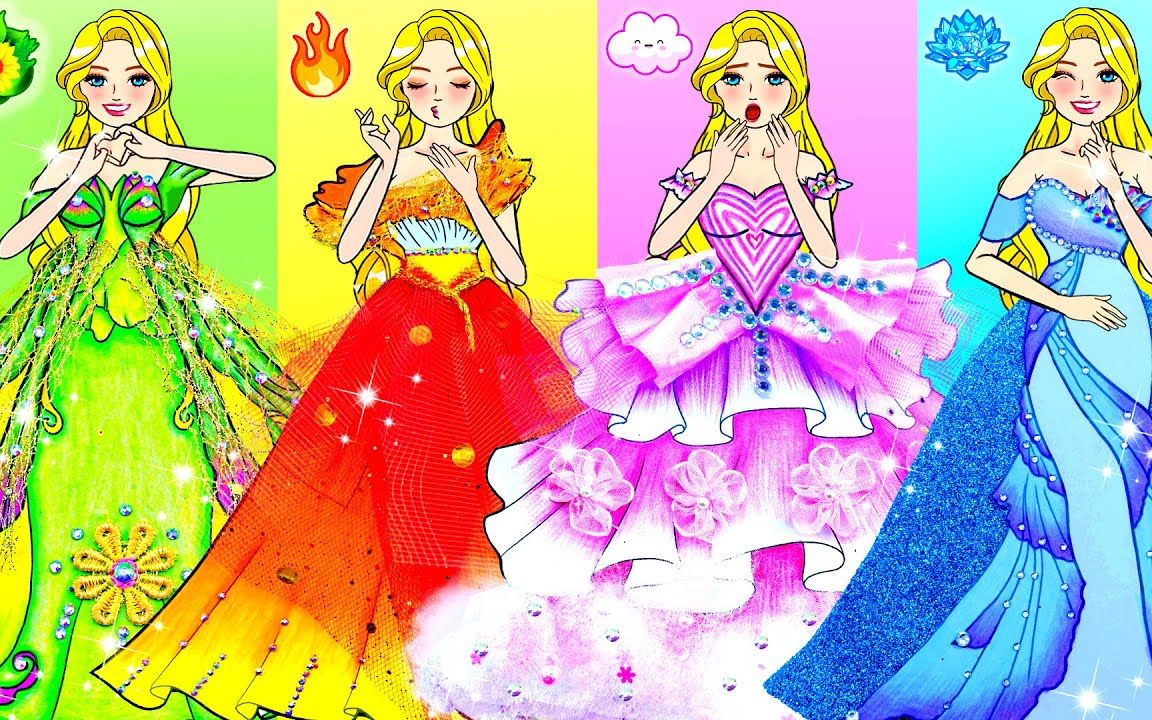 纸娃娃动画:四元素王子装扮礼服,云朵玫瑰vs冰蓝星空,哪款更美