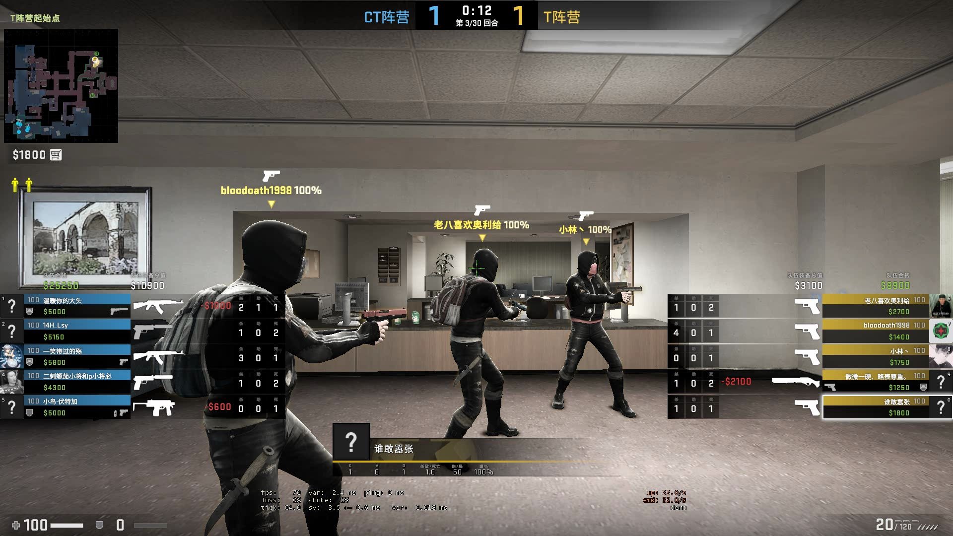 csgo办公室最强选手叫嚣谁敢嚣张被绿色玩家虐后开始鞭尸资深监管队友