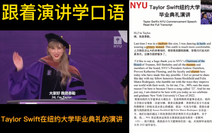 [图]【跟着演讲学口语】Taylor Swift-在纽约大学毕业典礼的演讲（配PDF演讲稿）