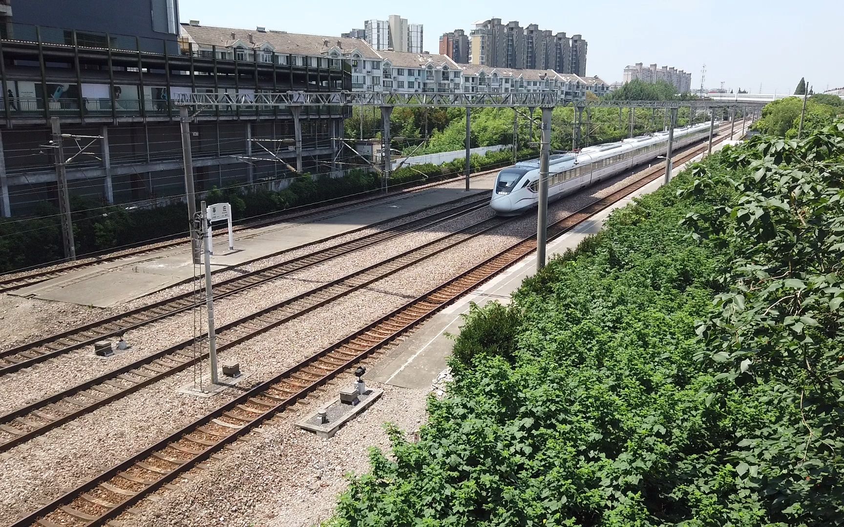 crh6f0475擔當s1012通過莘莊站與t169會車