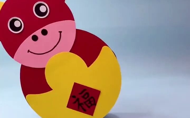 用圆形卡纸拼贴牛气冲天的摇摆小牛吧