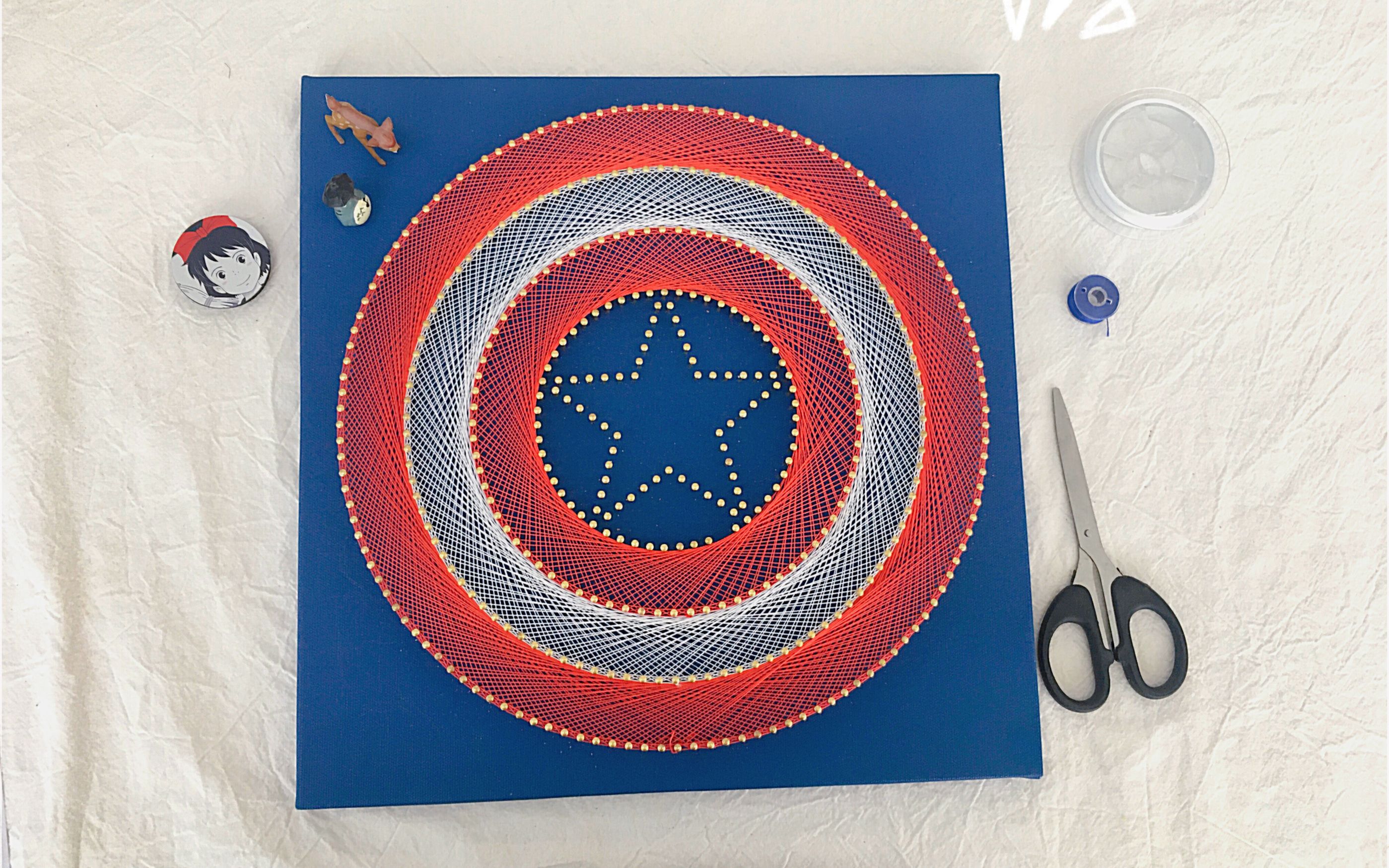 【弦丝画】墙蛙弦丝画系列美国队长钉子绕线画制作步骤