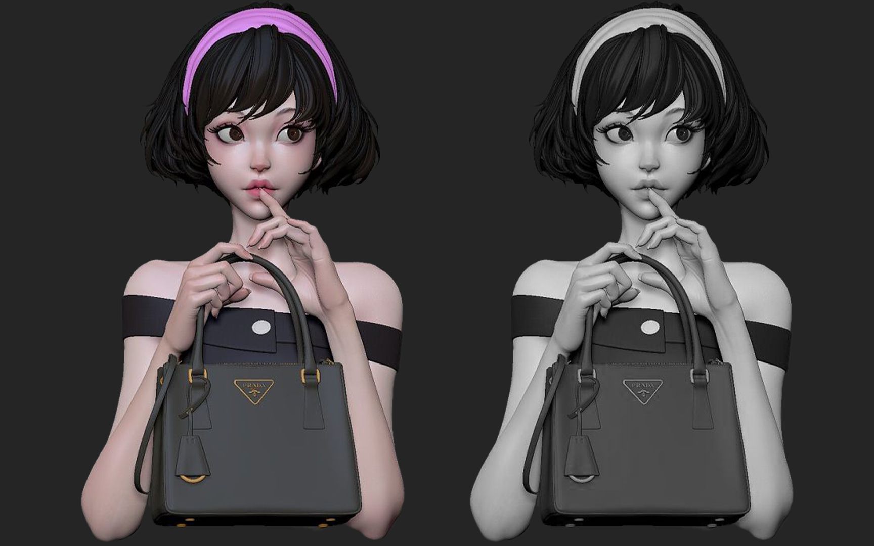 zbrush雕刻,二次元女性角色模型雕刻教学手办