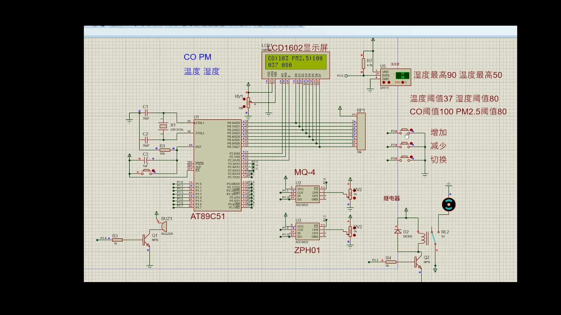 基于51单片机的智能家居系统(dht11,继电器,气体浓度监测)