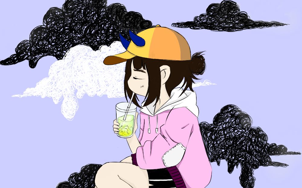 【手绘第2期】 喝汽水的小女孩