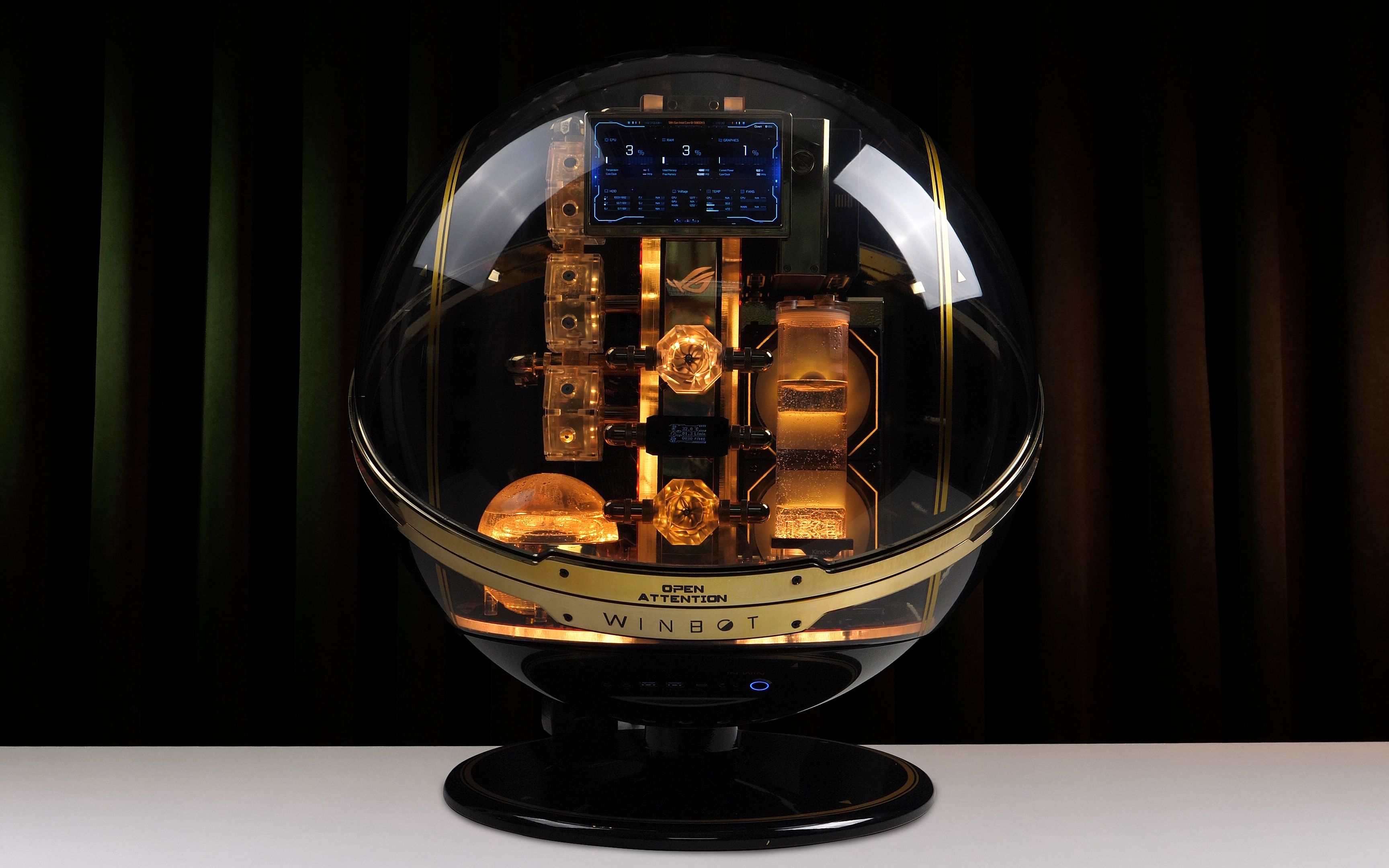 【bro水冷私人定制】迎广winbot球~分体水冷~金色阿波罗ie ml跑车主题