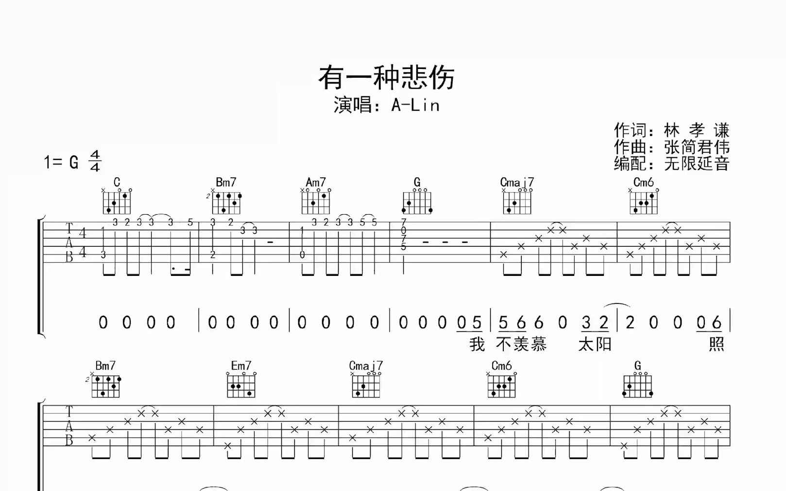 有一种悲伤吉他谱图片