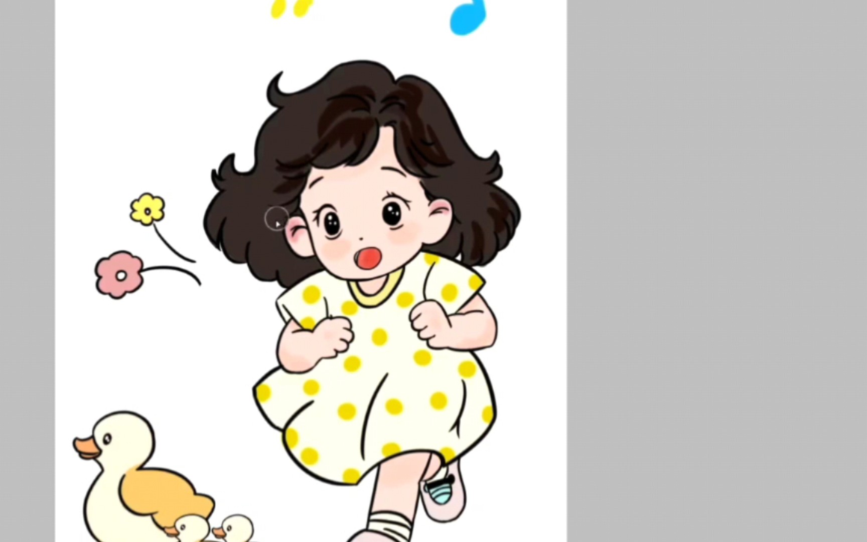 可爱简笔插画,追鸭子的小女孩