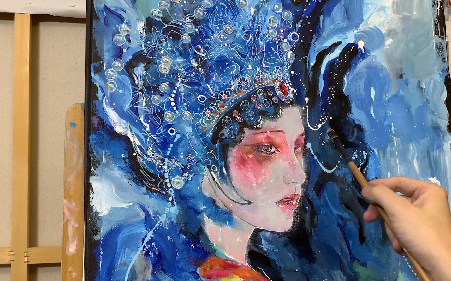 【手绘丙烯】如何画出氛围感的妆容 戏曲题材日常绘画过程记录【超白